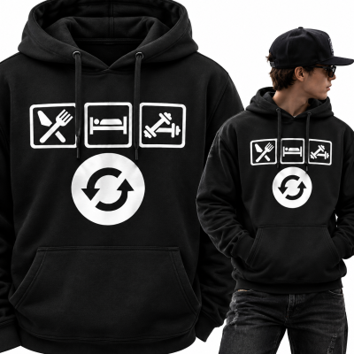 BLUZA Z KAPTUREM NA SIŁOWNIĘ EAT SLEEP GYM BIAŁY NAPIS
